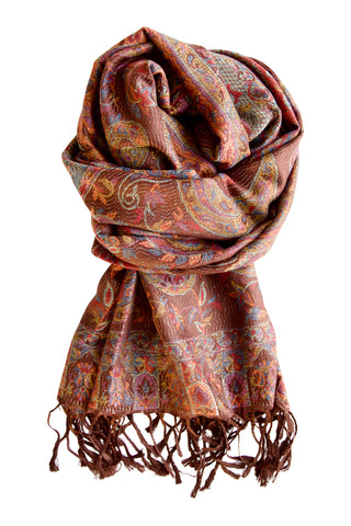 Pashmina tørklæde i silke blend - brun