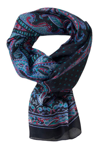 Sort silketørklæde med klassisk mønster